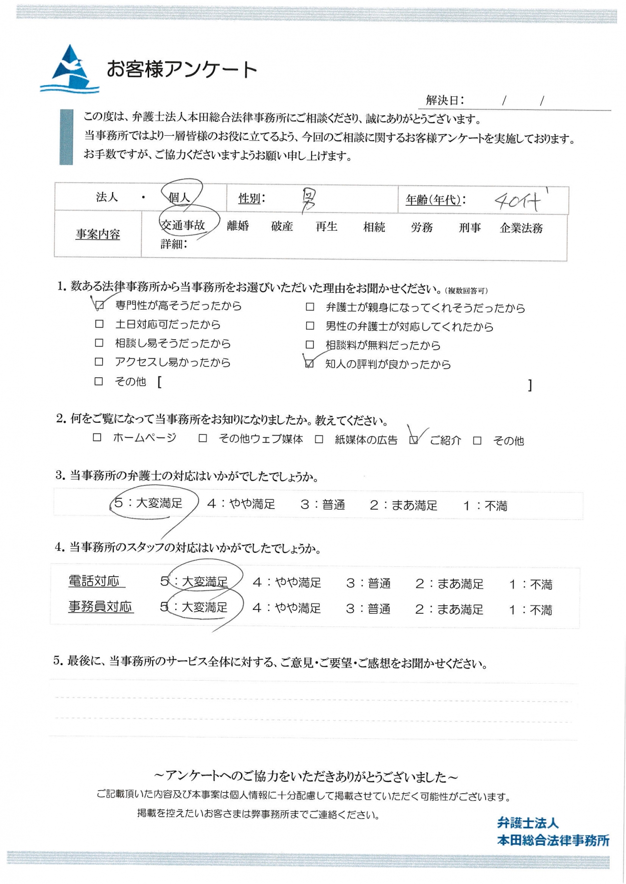 知人からの評判がよく相談させていただきました